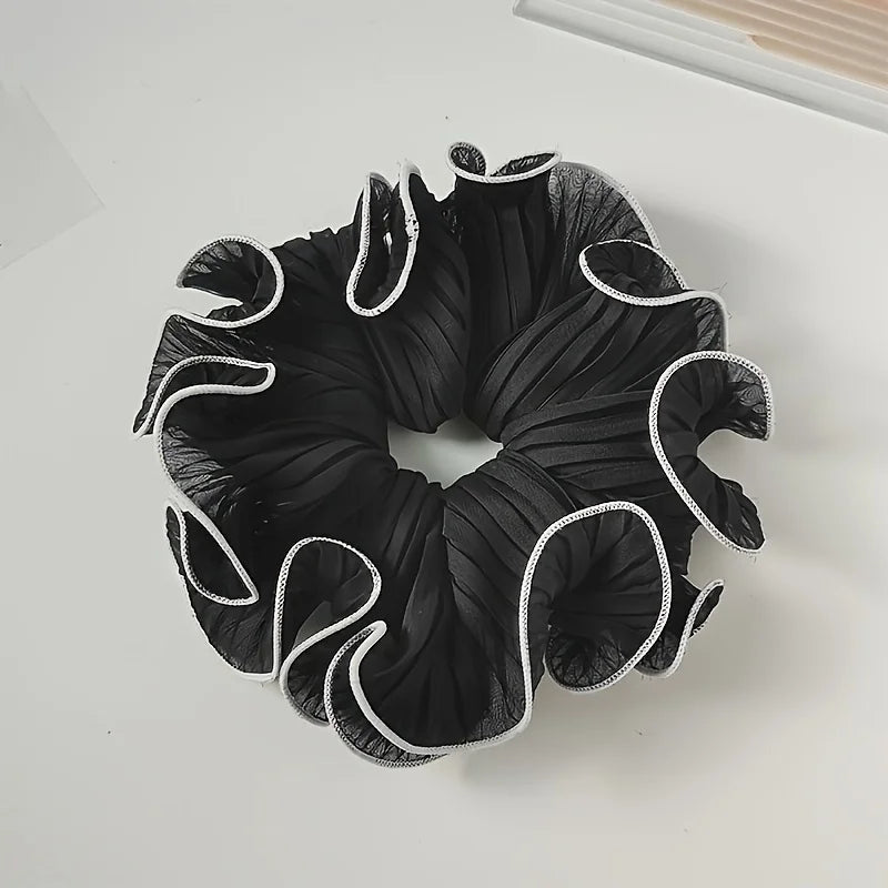 Elegant Tassel Design Fabric Hair Ties - Solid Color Chiffon Scrunchies, Pleated Hair Bands for Women'S Bun