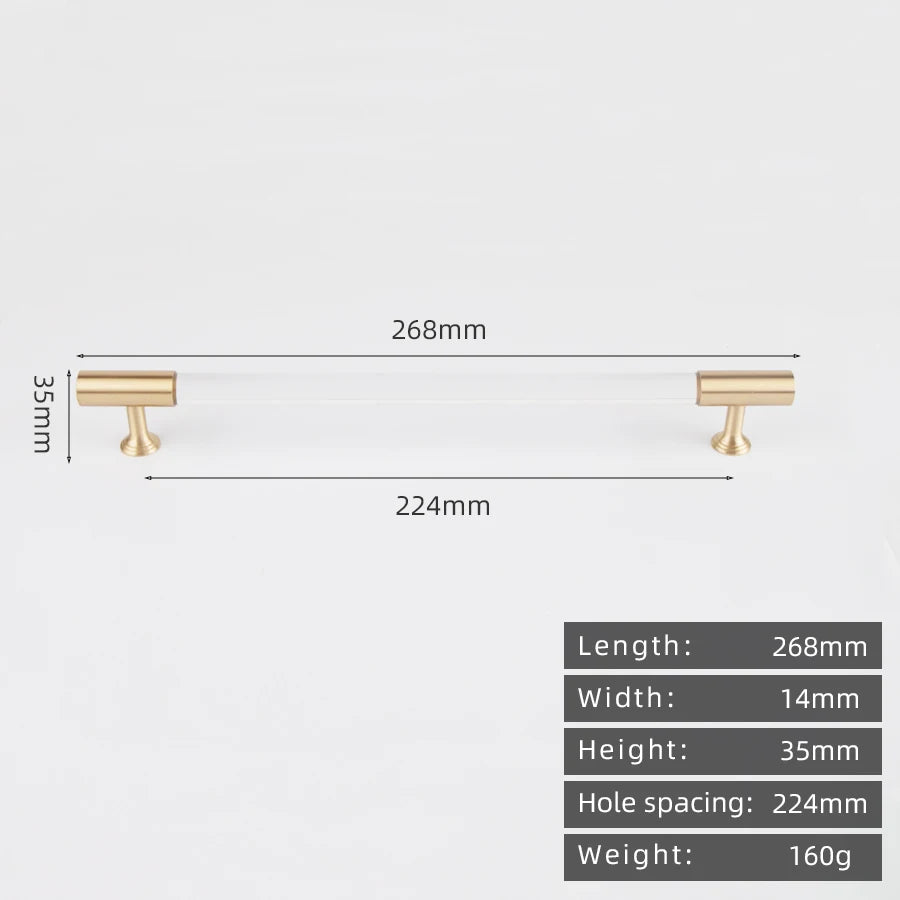 KEDLO European style modern brass acrylic Pull handle kitchen cabinet modern minimalist drawer transparent handle