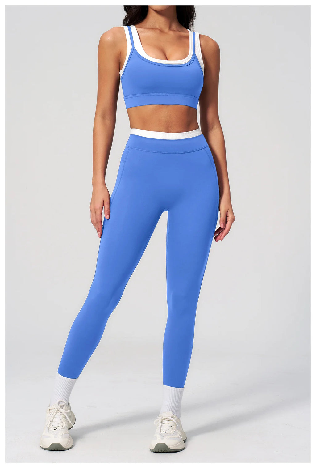 Custom LOGO Women's Naked Fake Two-piece Sports Vest Threaded Contrast Yoga Bra Running Fitness Clothing Top