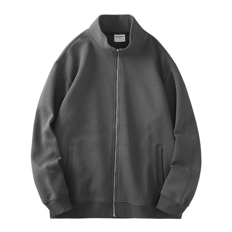 DUKEEN PIQUE Fabric Men's Casual Sweatshirts Spring and Autumn Solid Color Stand Collar Zipper Cardigan Coat Men's Clothing