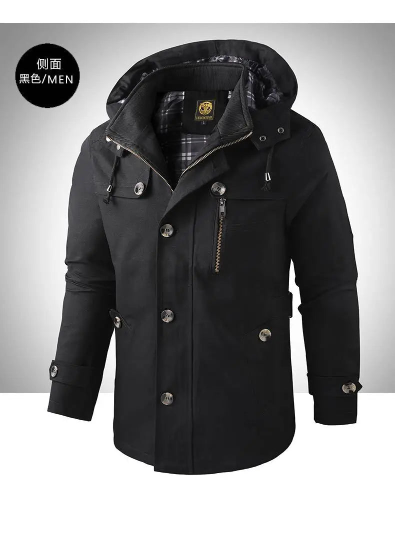 New Spring Autumn Men Long Jackets Hooded Casual Trench Coats High Quality Male Cotton Business Casual Trench Jackets Size 5XL