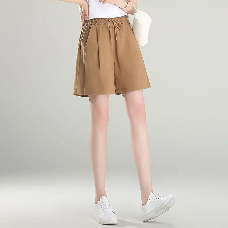 Sports Summer New Casual Loose Thin Five-point Pants 100 Cotton High Waist Thin Shorts Versatile Wide Legs