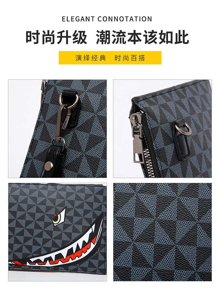 2026 New Men's Business Casual Clutch Bag Fashion Shark Print Envelope Bag Wallet Phone Bag Large Capacity Men's Gifts Pouch Pho