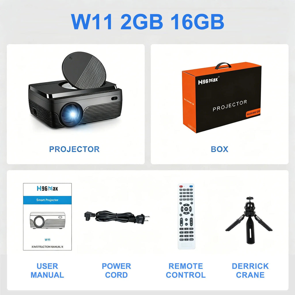 2026 H96 MAX W11 DVD Projector 1920X1080P LED Android 9.0 4K 2G 16G RK3228A 260ANSI Dual WIFI BT4.1 Outdoor Portable Home Cinema