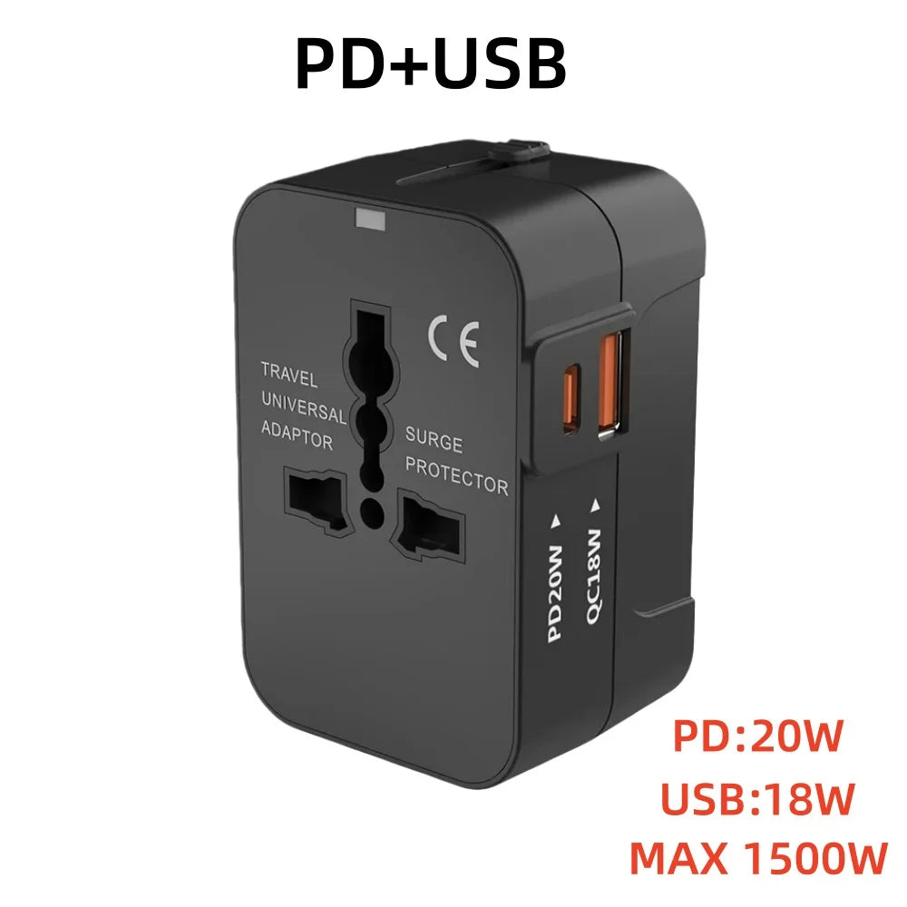 All-in-One Universal Travel Adapter USB A Type C Port Power EU UK US AU Power Charger Adapter Multifunctional Converter Socket