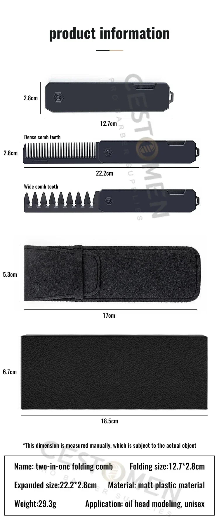 New 1/2/3 in 1 Pocket Folding Combs Plastic Wide Tooth Oil Head Comb Beard Combing Barber Clipper Comb Salon Hair Styling Tools