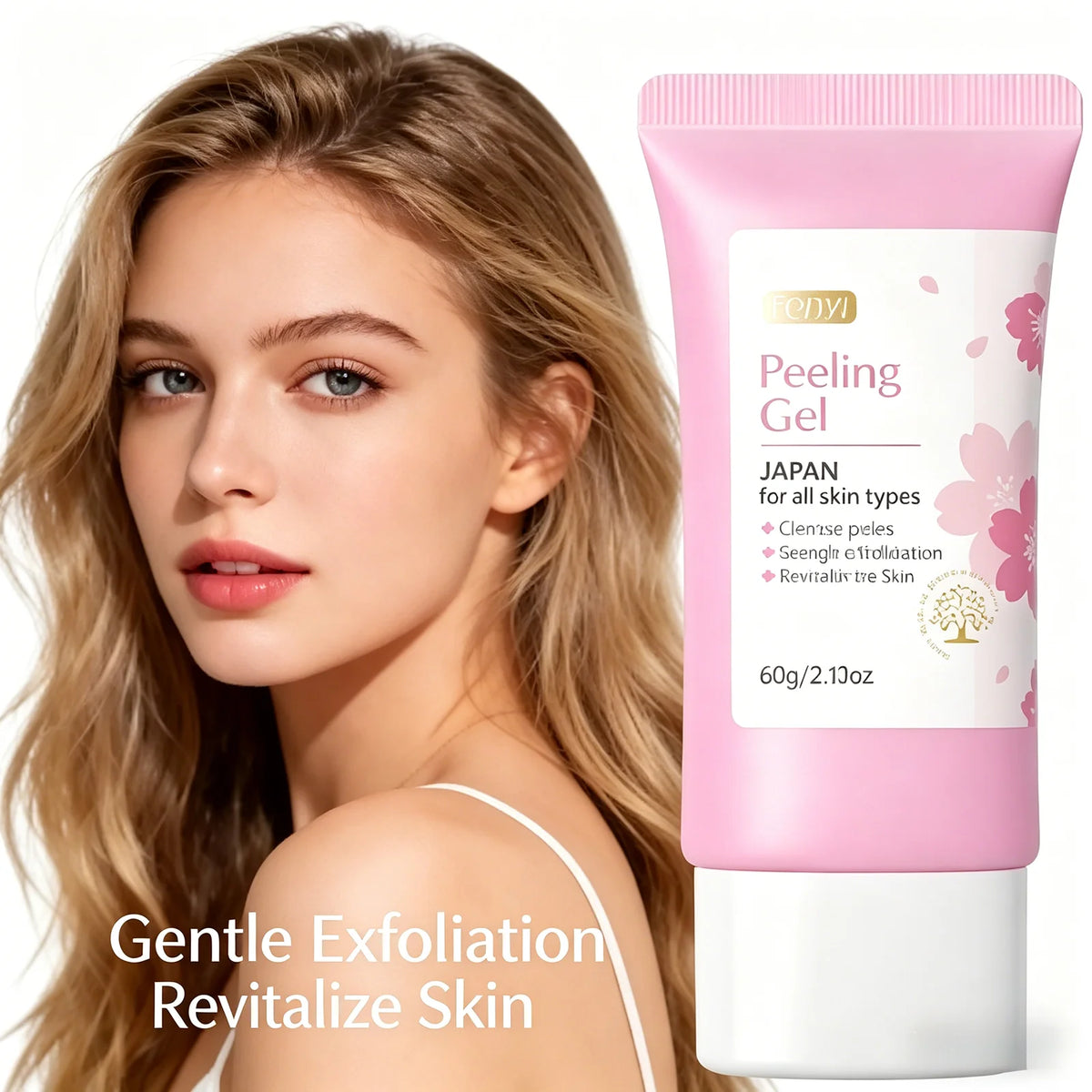 Sakura Gentle Exfoliating Gel for Face and Body, Deep Pore Cleansing Skin Smoothing Brightening Scrub 60g
