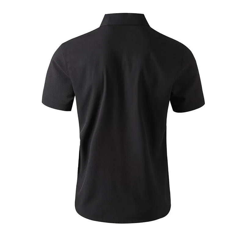 New Men's Business Casual Solid Color Short Sleeved Shirt for Summer Fashion No Ironing Comfortable and Versatile Top
