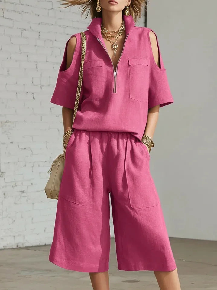 2026 New Summer Women's Clothing Two-piece Set Fashion Pockets Short-sleeved Shorts Shirt Loose Pants Casual 2-piece Set Women