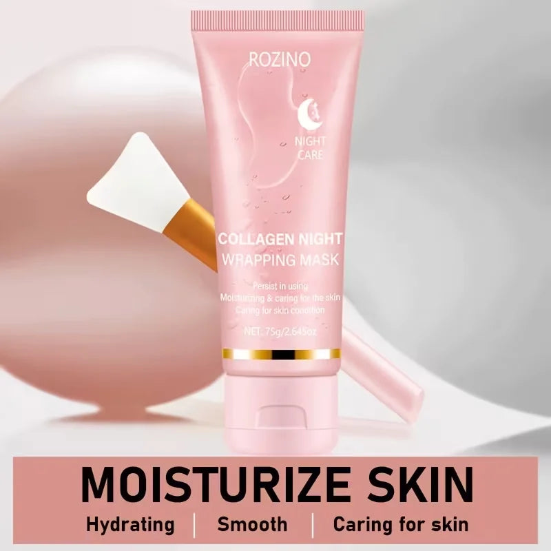 Collagen Intensive Moisturizing Nighttime Peel-Off Mask 75g, Comes with a Free Mask Brush, Gel Texture Is Easy to Absorb, Deeply Hydrates and Moisturizes, Instantly Relieves Dryness with a Single Swipe and Peel-Off, Evens Out