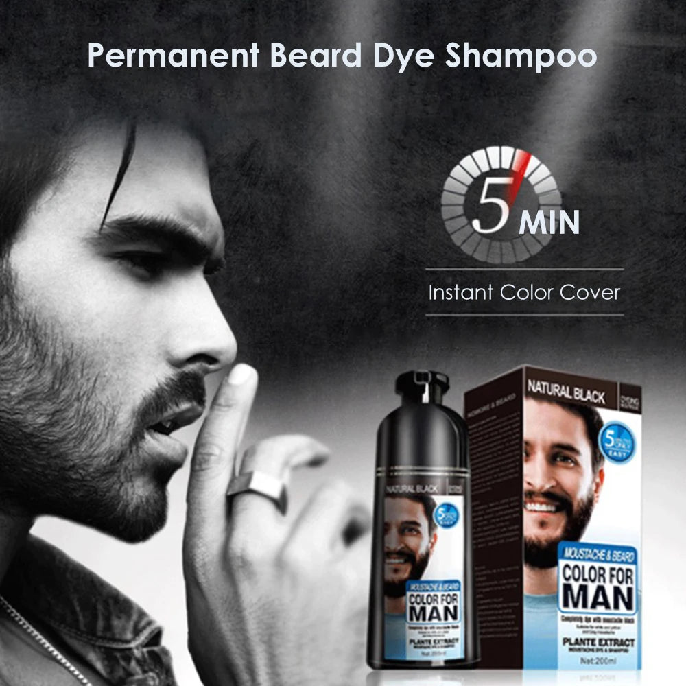 Natural Black Beard Dye Shampoo Permanent Long Lasting Beard Coloring For Men Removal White Grey Hair Color Cover Beard Care
