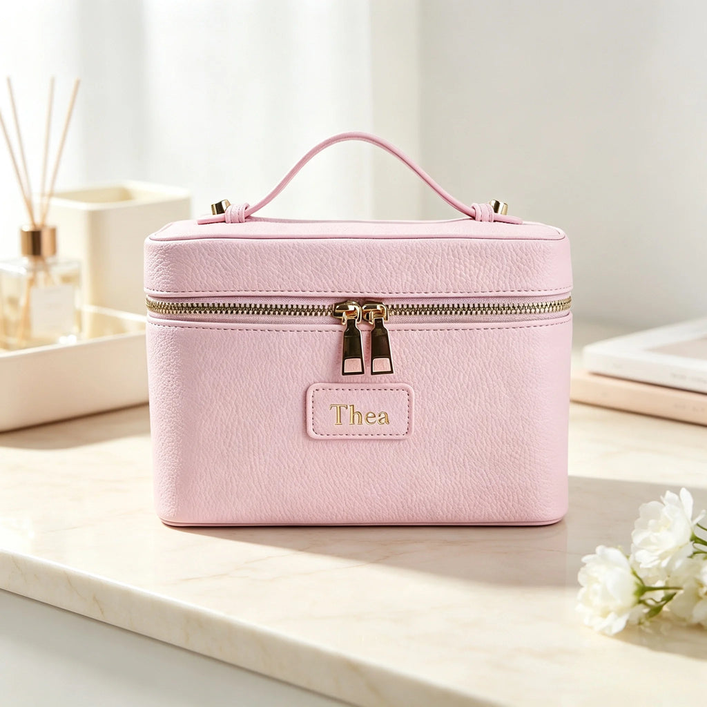 Customized Name PU Leather Cosmetic Bag with Zoned Storage and Large Capacity Travel Toiletry Bag for Autumn Winter New Arrivals