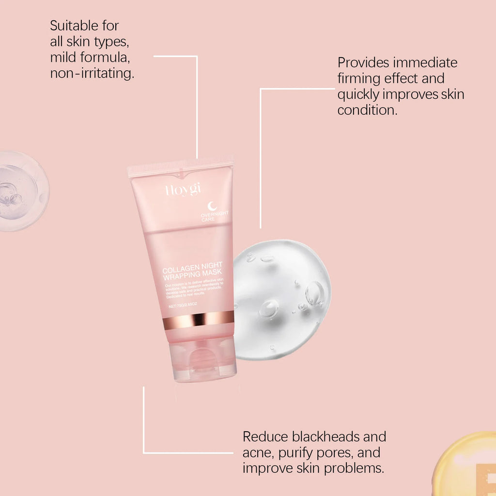 Korean Collagen Overnight Wrapping Peel Off Facial Mask, Collagen Night Wrapping Mask Deeply Hydrates Night Care Mask Cream 75ml