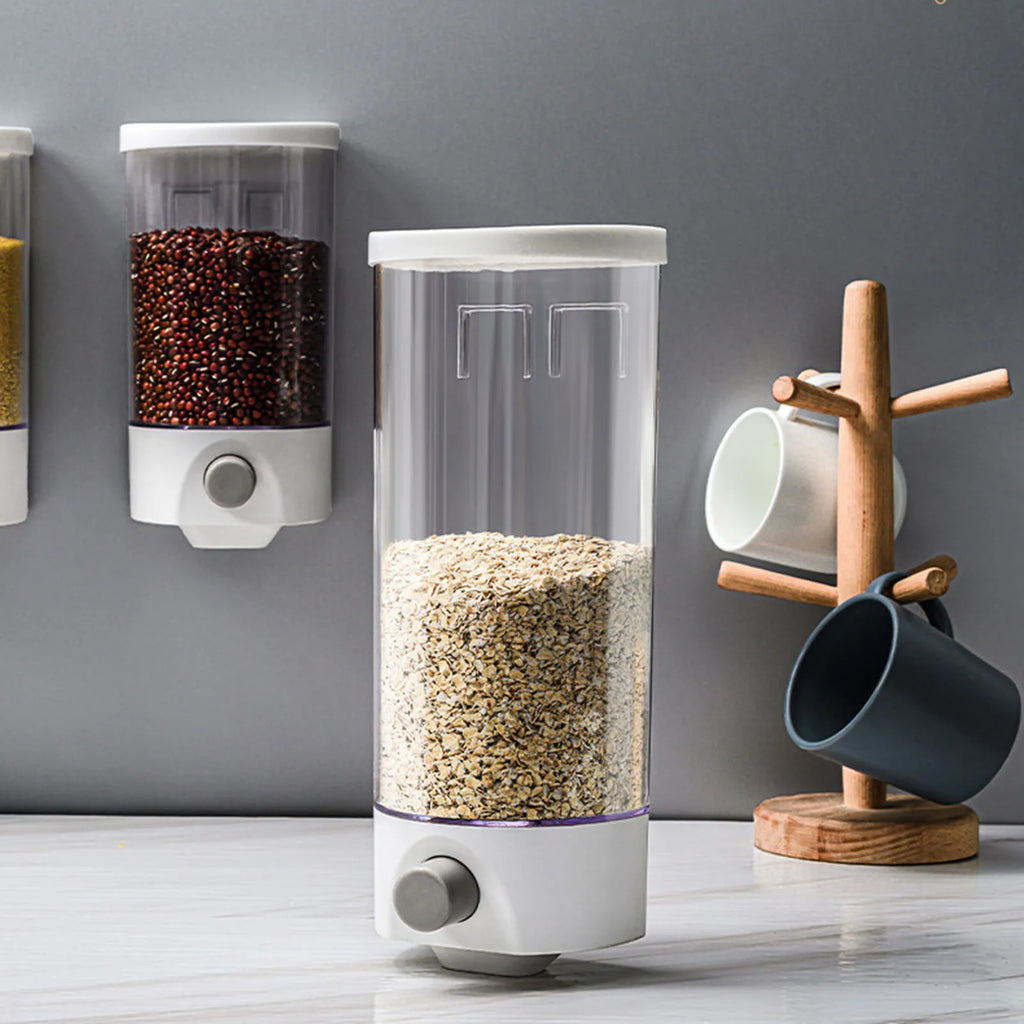 Kitchen Storage Food Organizer Wall Mounted Dry Food Cereal Dispenser Snack Grain Plastic Storage Container Box Rack for Home