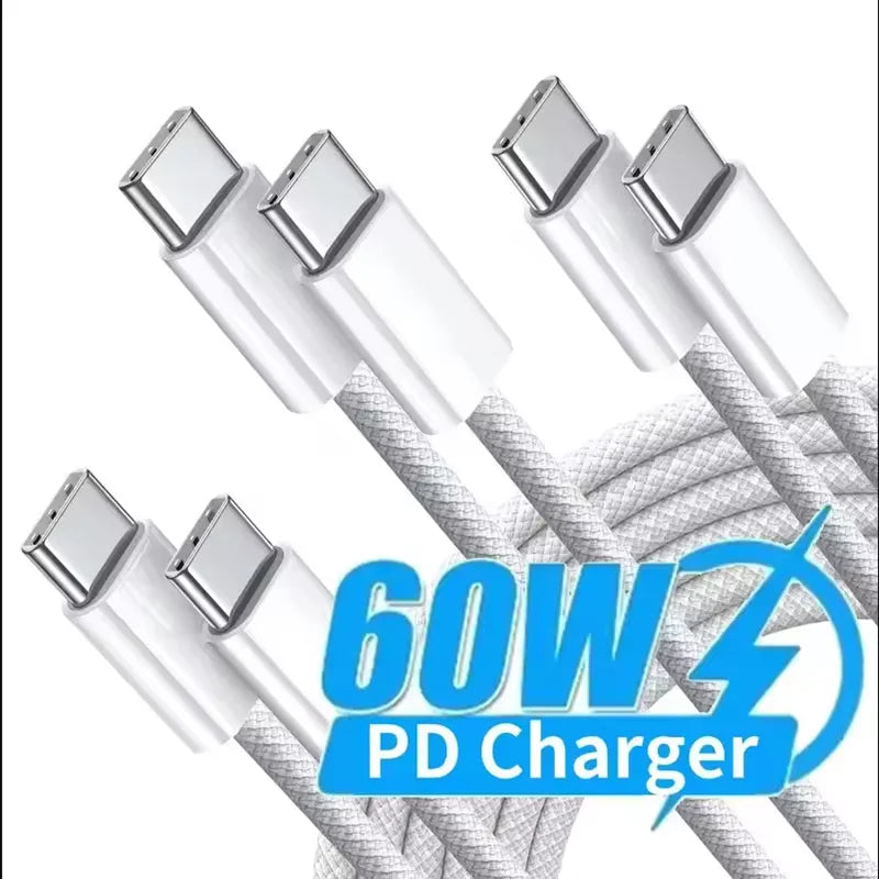 PD 60W Dual USB-C Fast Charging Braided Cable For iPhone 15 16 17Pro Max 15  Plus Type C to Type C Quick Charger Cable With Box