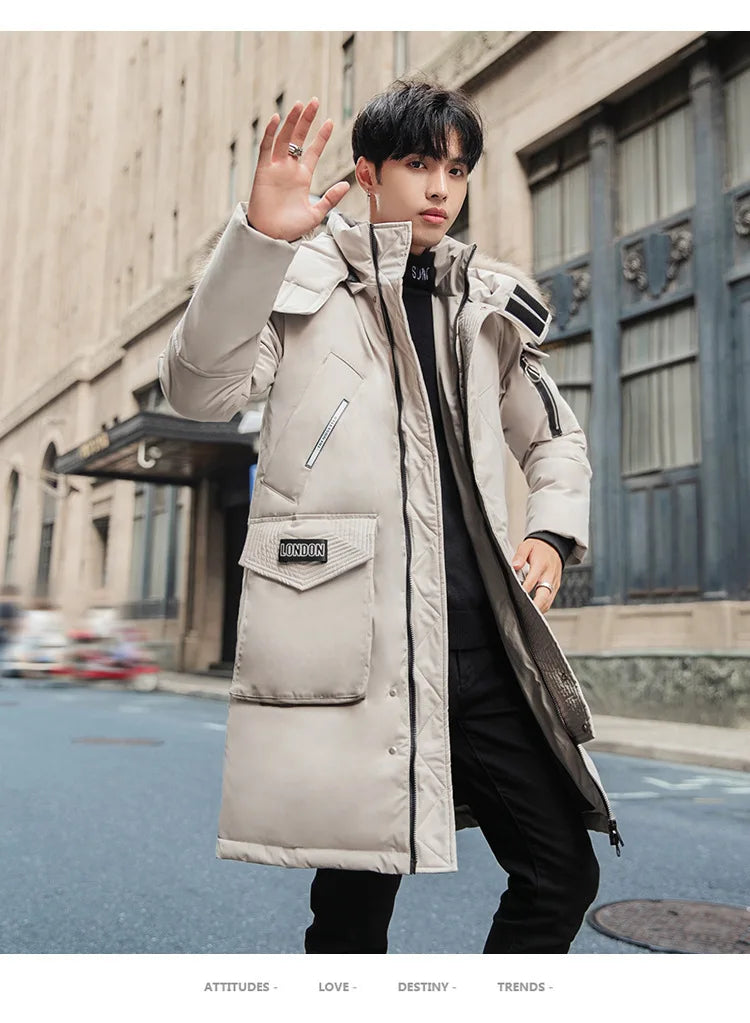 Men's New Korean Version Thick Parka Over the Knee Men's Mid to Long Style Trendy Handsome Men's Coat High Quality Design Parkas