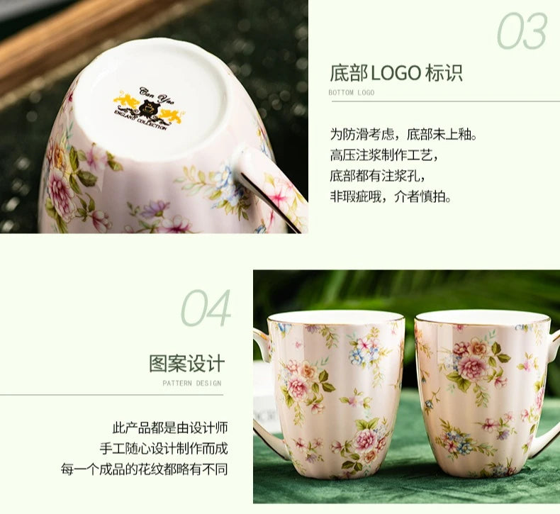 Ceramic Cup Creative Couple's Cup Vintage Flower Home Breakfast Milk Cup Office Afternoon Tea Coffee Water Mug Home Drinkware