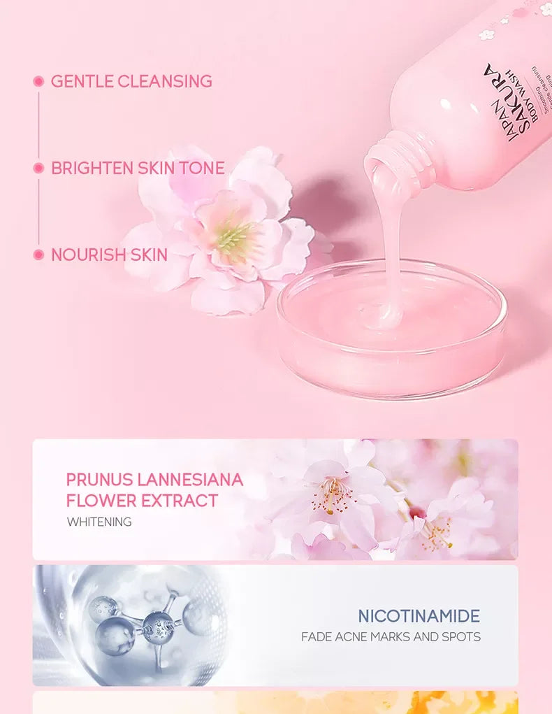 LAIKOU Japan Sakura Body Wash Long Lasting Fragrance Gentle Foaming Moisturizing Smooth Skin Shower Gel 100ml