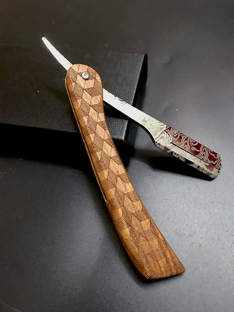 wooden trimmer manual shaver professional straight edge stainless steel sharp barber razor folding shaving blade shave beard cut
