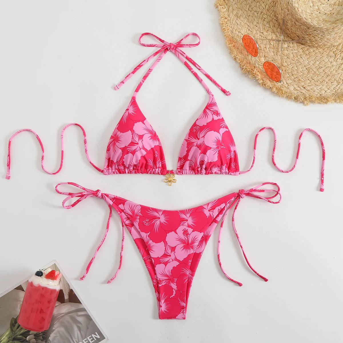 Micro Bikini Women Swimsuit Two-piece Lace Up Sexy Retro Print Female Swimwear Woman 2026 Bathing Suit Mini Thong Bikinis Sets