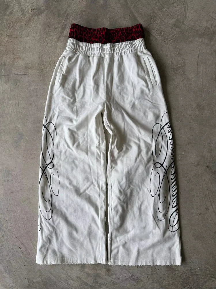 New Loose Y2K Leopard Print Design with Elastic Punk Embroidery Rope Casual Pants for Men in the Summer of 2026