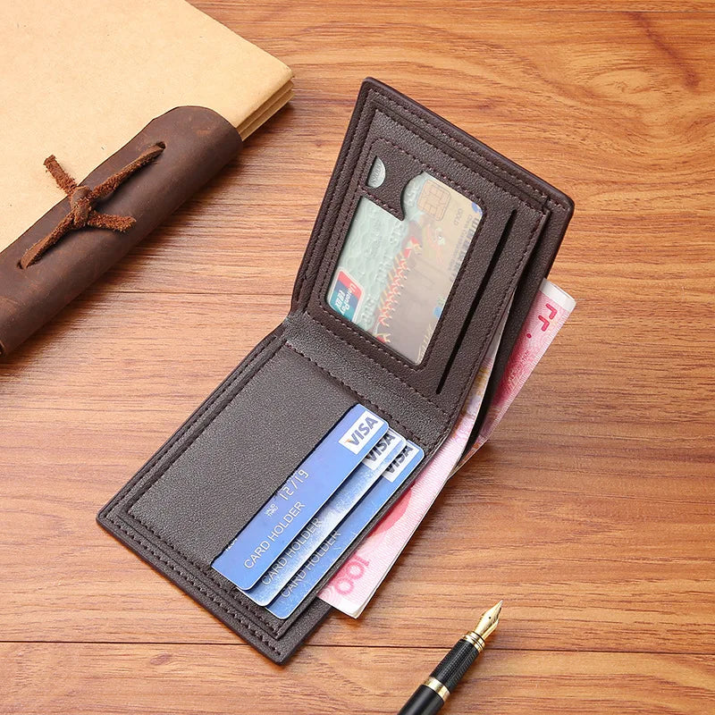 Classic Men's Leather Wallets Slim Minimalist Hawk Pattern Bifold Credit ID Card Holder Wallet Purse Short Thin Money Clip