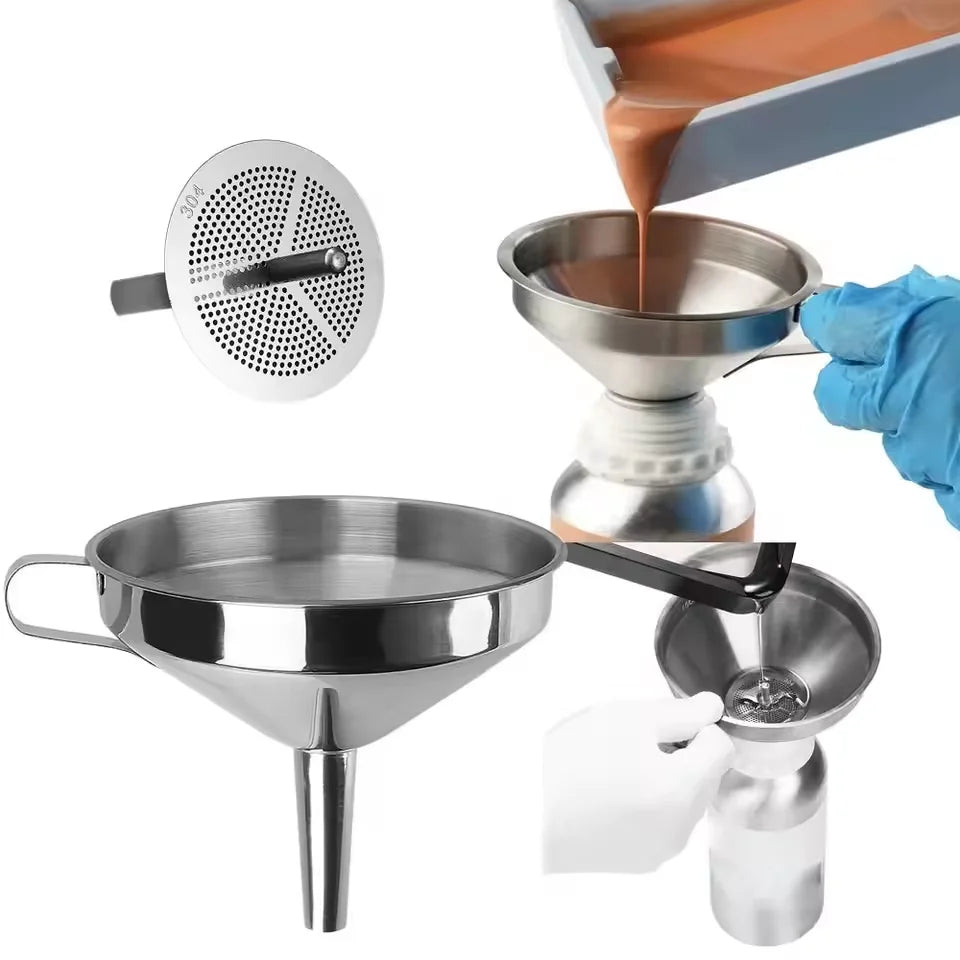Funnel Kitchen 304 Stainless Steel Funnel Oil Liquid Funnel with Strainer Small Metal Food Oil Filter for Bottle Kitchen Gadgets