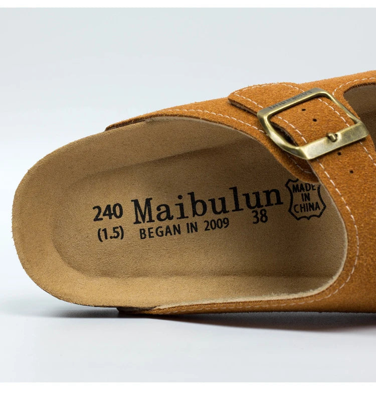 Nubuck Women Cork Slippers Summer Mule Clogs Flats Sandals Slides Casual Beach Couple Double Buckle Soft Shoes Footwear Big Size