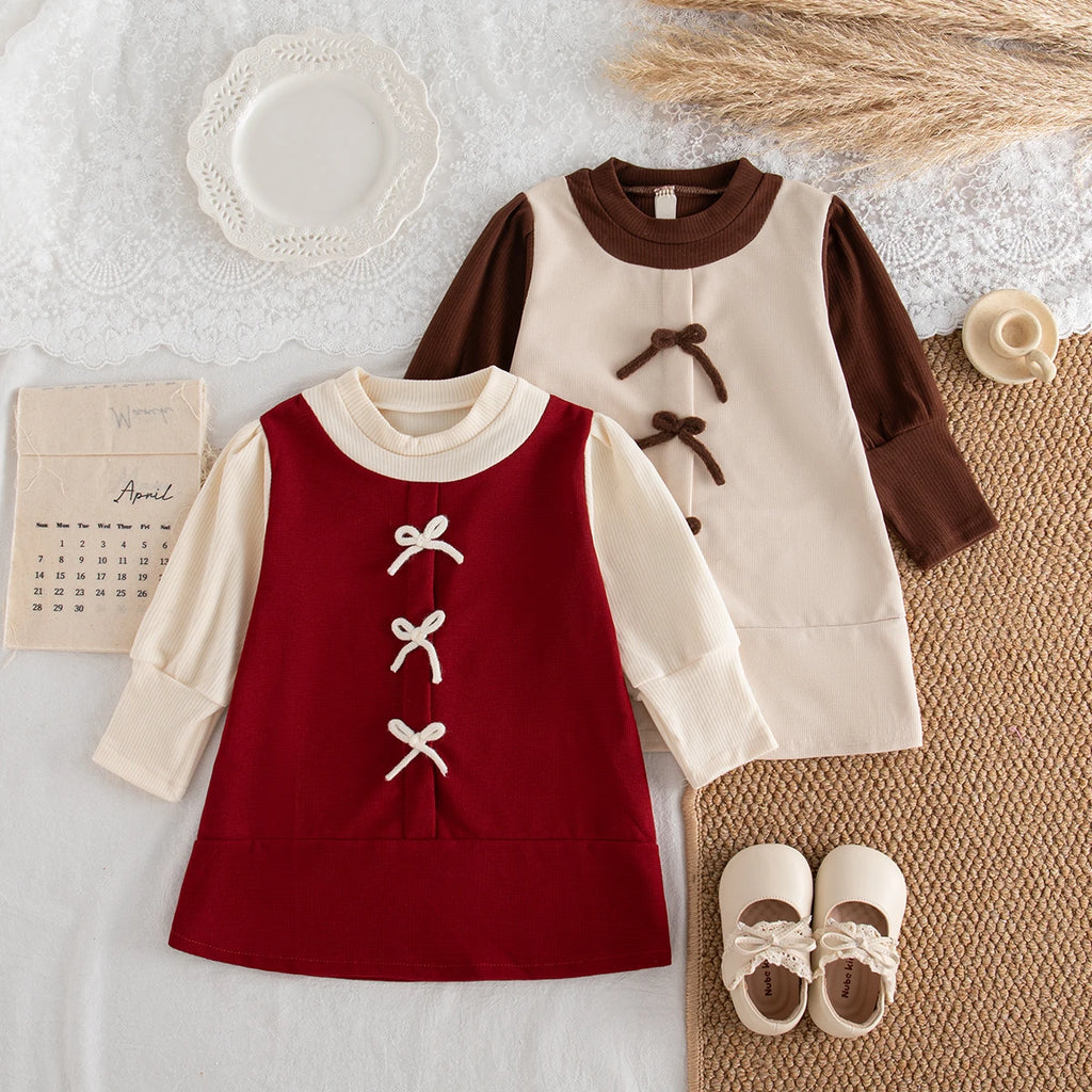 Baby Girl Dresses Spring/Fall Bow-Tie Cotton Long-Sleeve Girls Dresses Adorable First Birthday Baby Dresses Baby Girl Clothing
