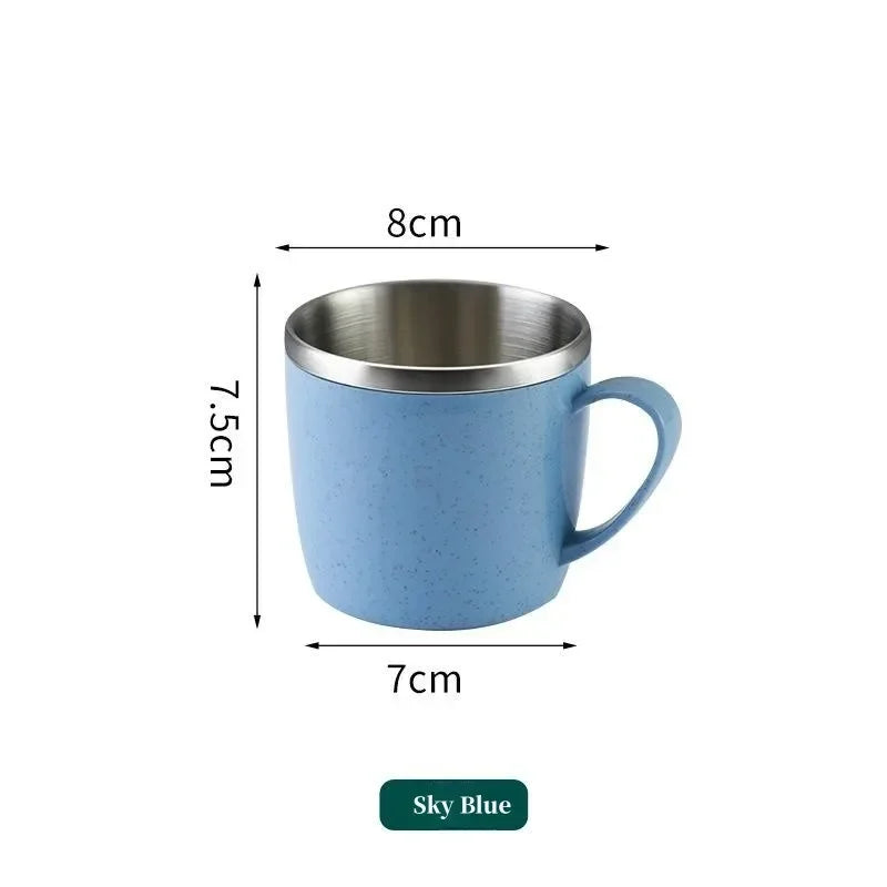 Double Layer Stainless Steel Water Cup Anti-scalding Coffee Milk Mug Tea Drinks Water Cups with Plastic Handle Office Tumbler