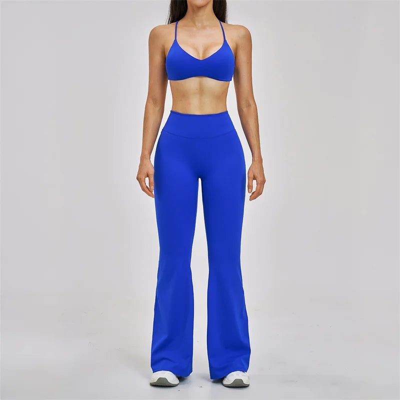 TRY TO BN Women's Tracksuit 2 Pieces Yoga Set Back Y Bra High Waist Leggings Flare Fitness Sportwear Workout Running Gym Clothes