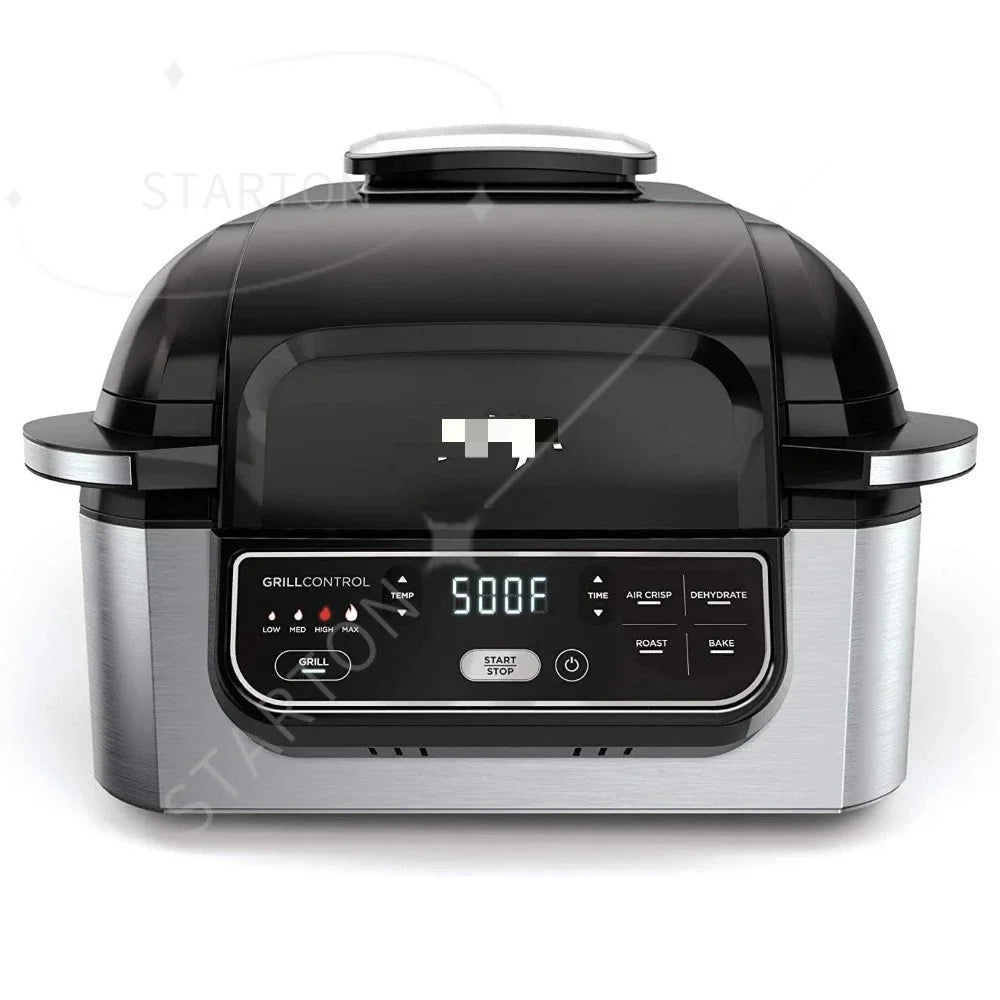 5-in-1 Indoor Electric Grill for Air Fryer Roast Bake Dehydrate Programmable Kitchen Appliance for Home Cooking Black Silver