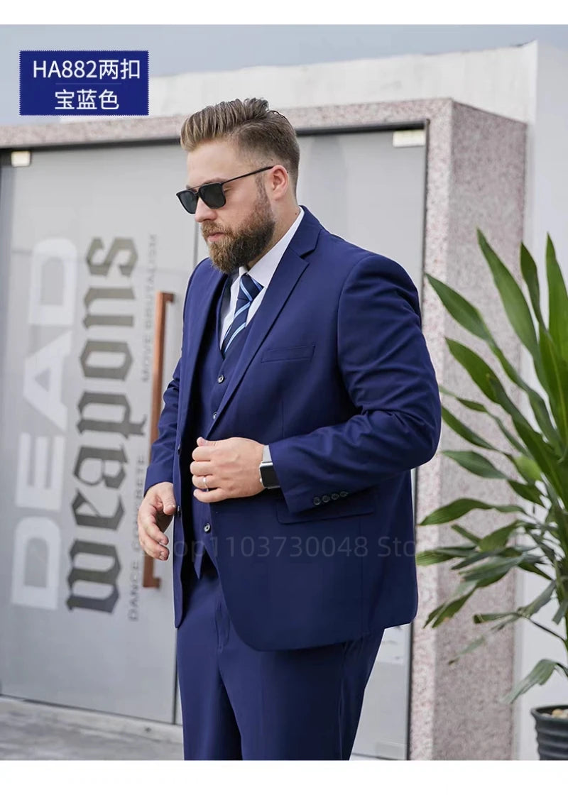 Fat Brother Big Size Men's Suits Formal Business Dress Fashion 3 Piece Set for Wedding Party Prom XS-6XL Jackets Vest Pants