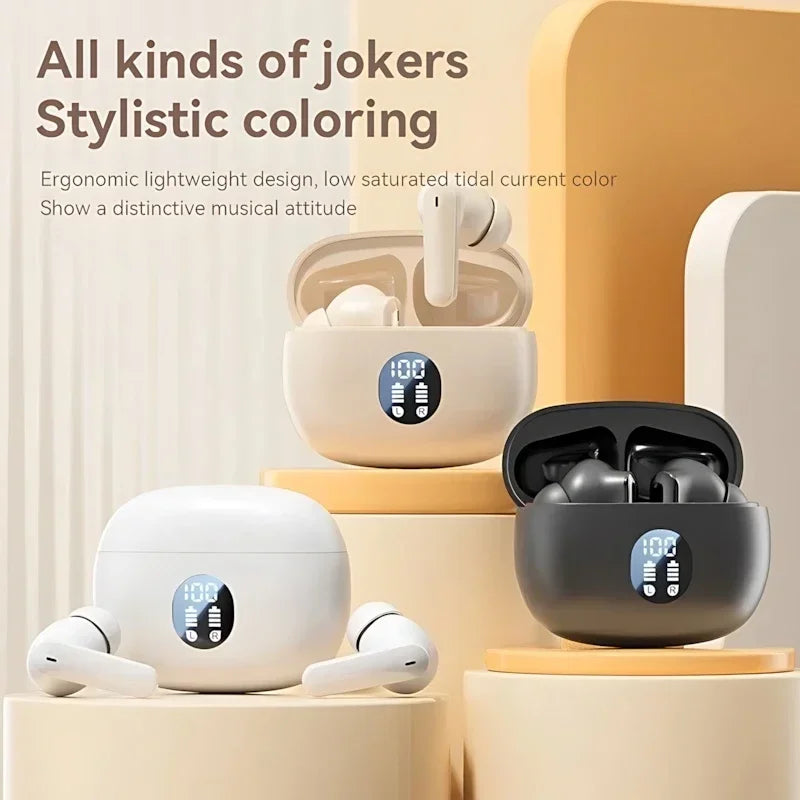 LED Digital Display Bluetooth Earphone Wireless Headset In-ear Mega Bass 9D Surround Sound Game Low-delay HD Call For iPhone