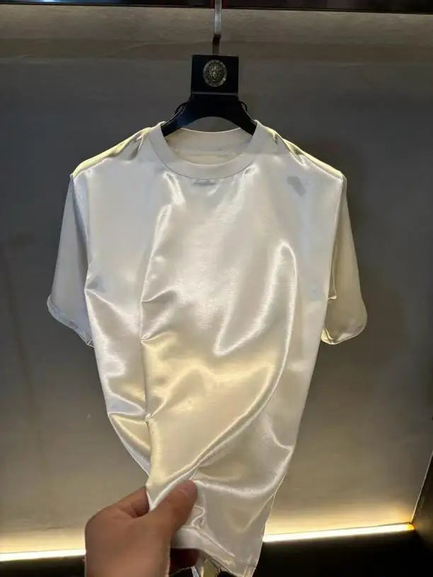 Summer New Men's Bright Solid Color Short-Sleeved T-Shirt Casual Fashion Retro Trend High Street Loose Simple Niche Men's Tops
