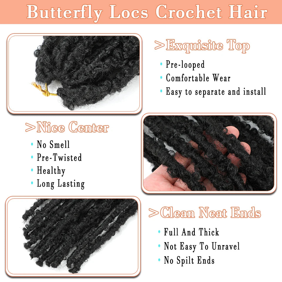 BEWILL 12 14 18 24 Inch Butterfly Locs Crochet Hair Pre-looped Synthetic Distressed Faux Braids Hair Soft Locs Goddess Locs Hair