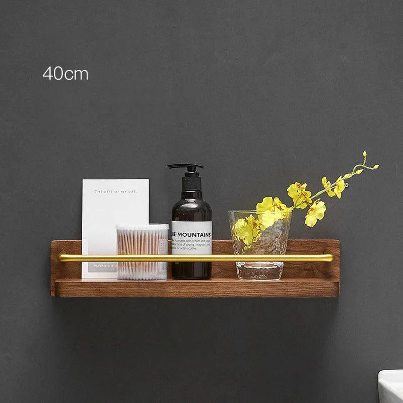 Brushed Gold Solid Wood Bathroom Shelf Wall Mounted Bathroom Storage Rack Towel Rack Bath Shower Shelf Bathroom Shelves