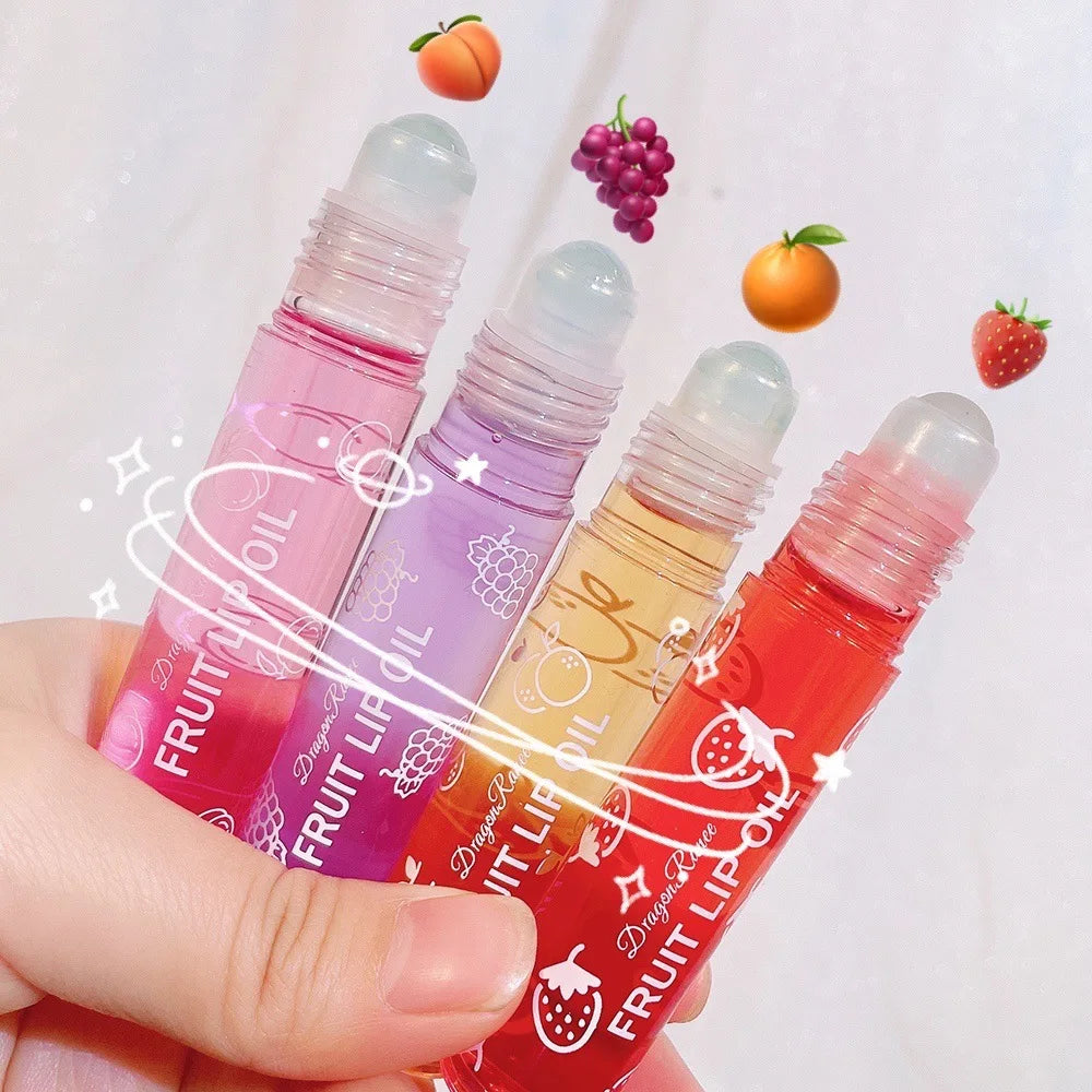 Transparent Roll-on Lip Oil Balm Moisturizing Fruit Lip Gloss Reducing Lip Lines Nourishing Lips Glaze Lasting Lip Oil Makeup