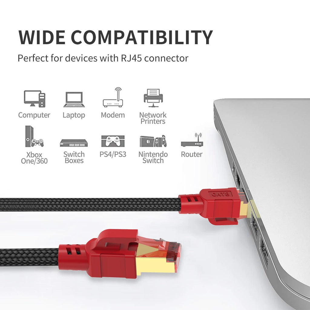 Cat 8 Ethernet Cable, High Speed Braided 40Gbps 2000MHz Network Cord RJ45 Cable Compatible for Gaming Cat7 Cat6a Cat6 Cable