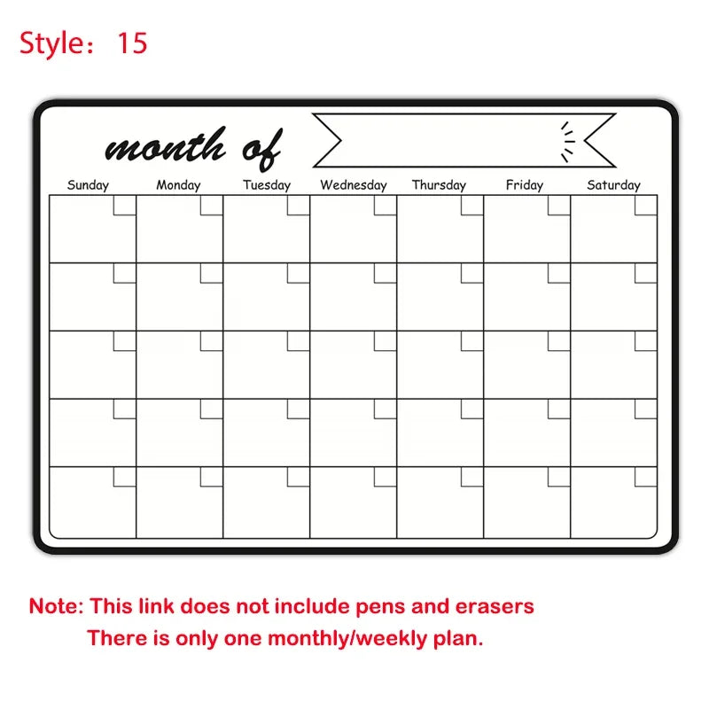 A3 Size Magnetic Dry Erase Weekly & Monthly Planner Whiteboard Blackboard Fridge Sticker Calendar