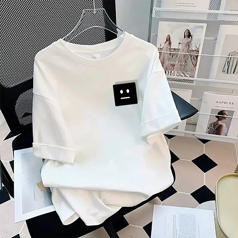 Loose Cotton Short Sleeve T-Shirt plus Size Men's Style Summer Top Comfortable Breathable Bottoming Shirt for plus Size Women
