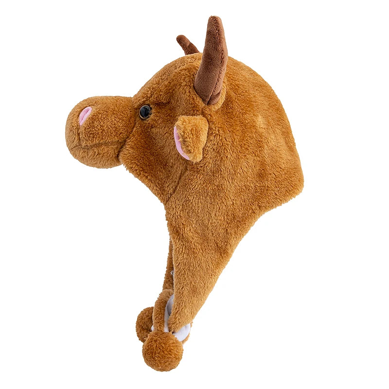 Hot Sale Unisex Funny Bulls Head 3D Animal Style Decorative Hat Winter Cap For Men Women Plush Fur Lovely Family Hat