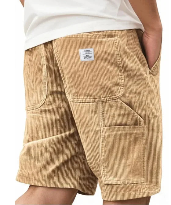 Summer Casual Corduroy Loose Elastic Waist Multi-Pocket Leisure Short Pants Men's Workwear Shorts Retro Style Male Trousers