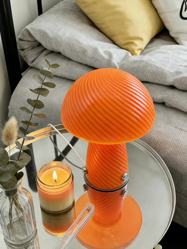 Forest Shade Glass Mushroom Table Lamp Nordic Bauhaus Ins Cream Style Girly Living Room Bedroom Bedside Ornament Ambient Night