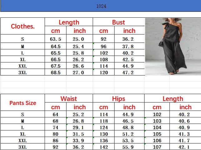 Casual Loose Summer Pants Set 2026 One Shoulder Single Strap Sleeveless Top+Wide Leg Pants Women's Casual Sportswear 2-piece Set