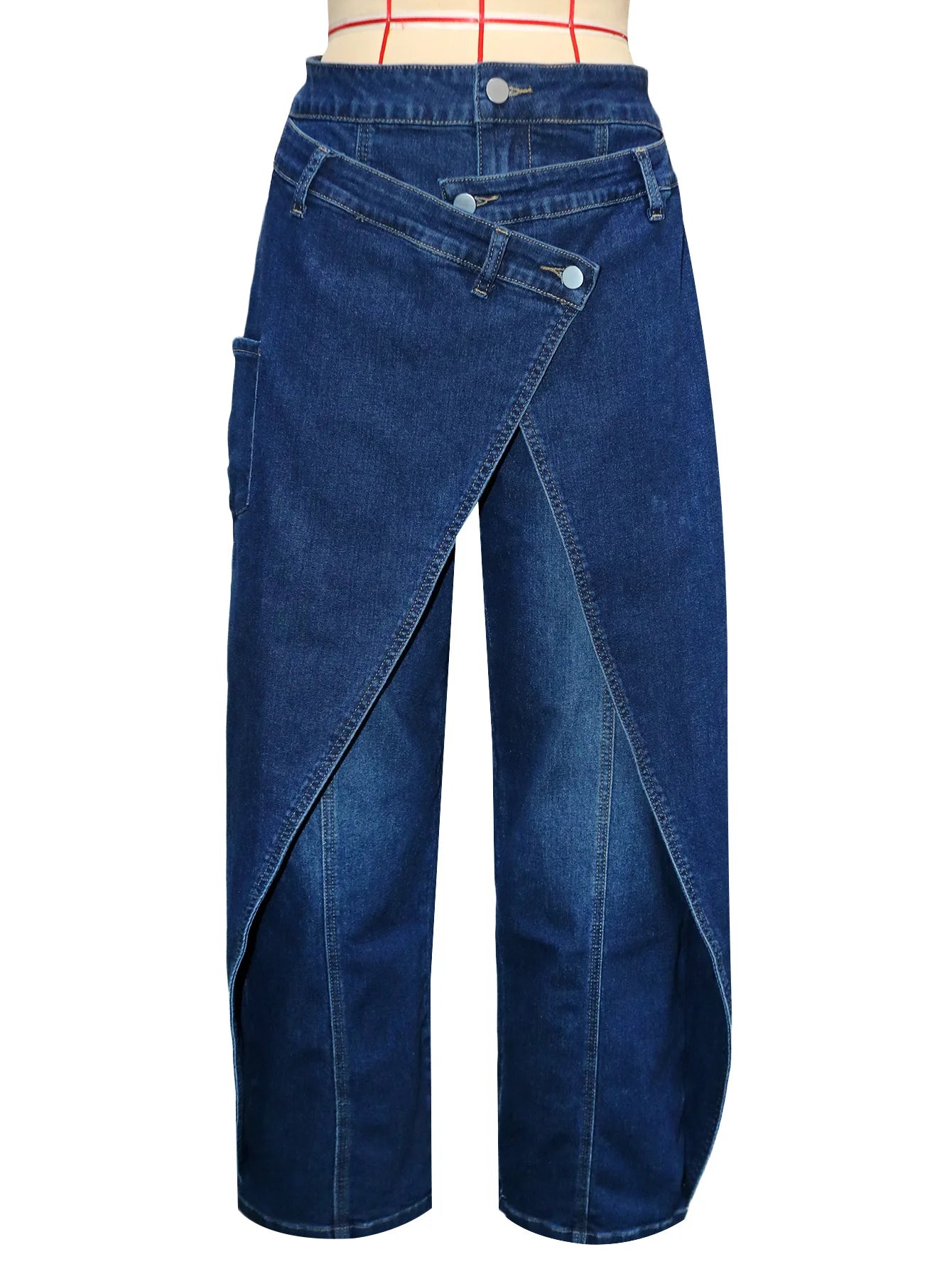 Vintage Washed Denim Wide Leg Pants Women Asymmetrical Wrap Overlap High Waist Y2K Streetwear Casual  Fashion Baggy Jeans