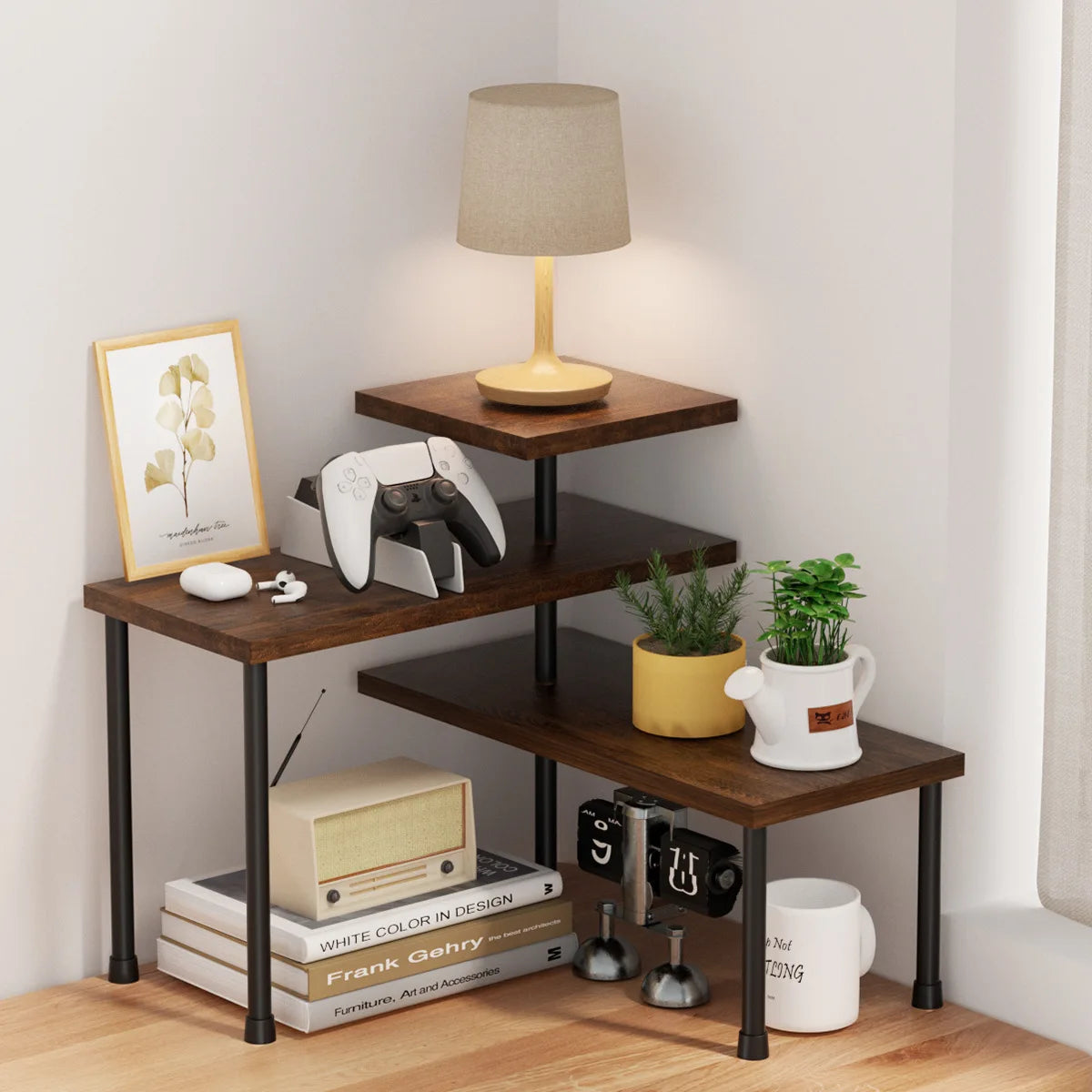 Countertop Organizer Organization 3 Tier Moveable Corner Shelf Organizer for Kitchen Bathroom Spice Rack Coffee Area