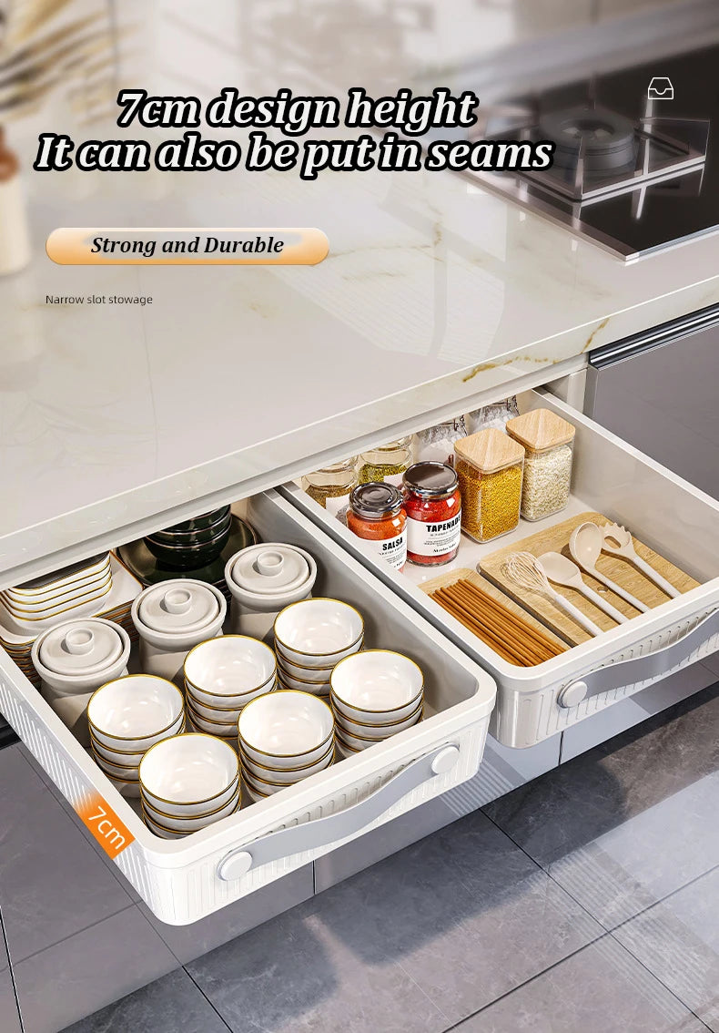 Kitchen Sliding Drawer with Slide Rail Cabinet Clothes Spice Dish Bowl Storage Rack Pull Out Cabinet Organizer Tray With Handle