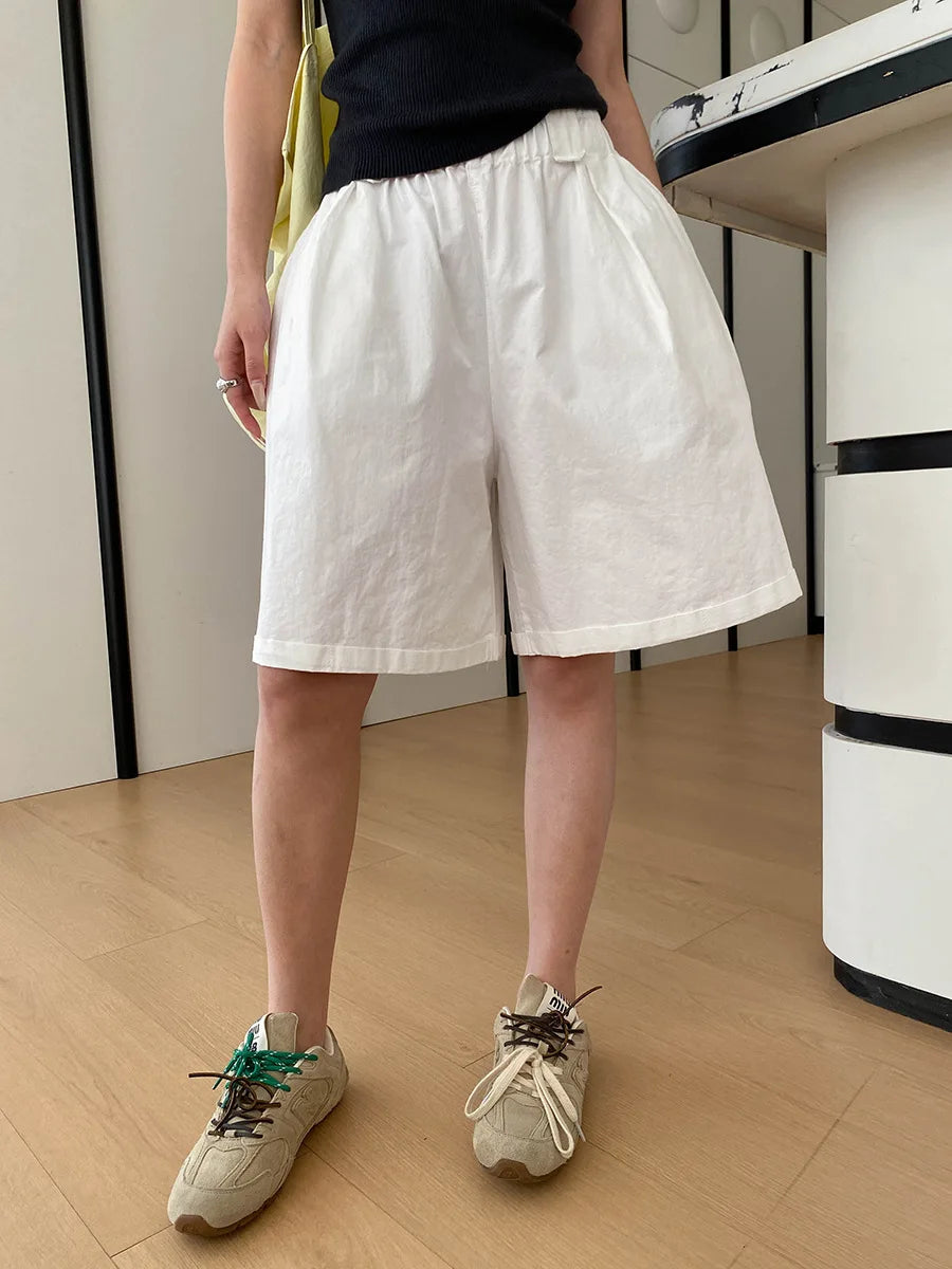 Summer women's relaxed loose wide leg A-line casual shorts versatile