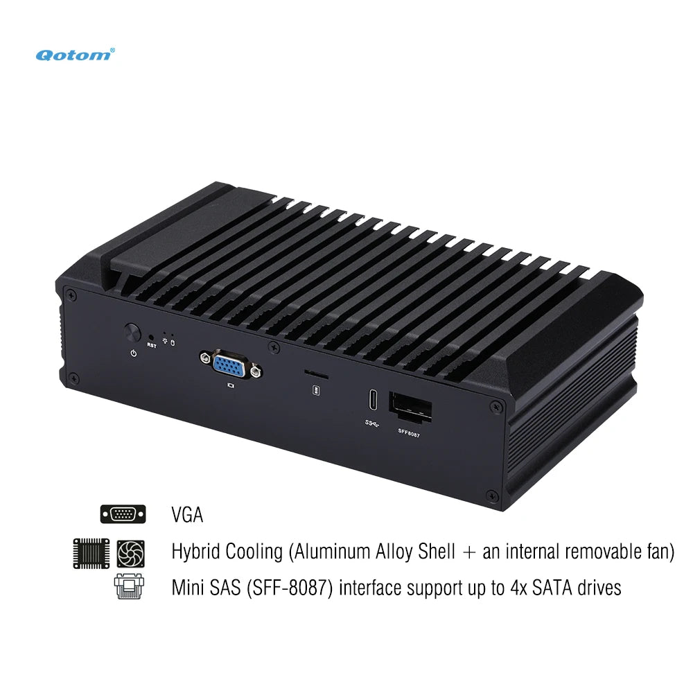 Mini PC Q20300G9 CPU Atom C3000, 4x 10G SFP+, 5x 2.5G LAN, Barebone Support 2x DDR4 RAM, 2x NVMe SSD, 2x HDD, Firewall Router